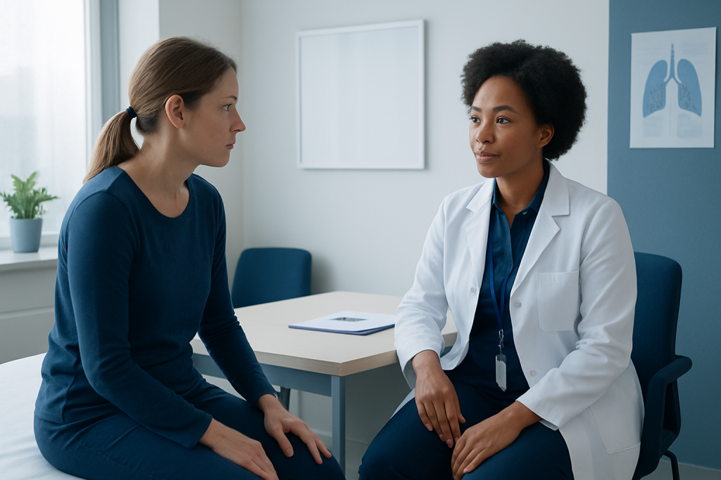 Doctor consulting with patient in a medical office setting.