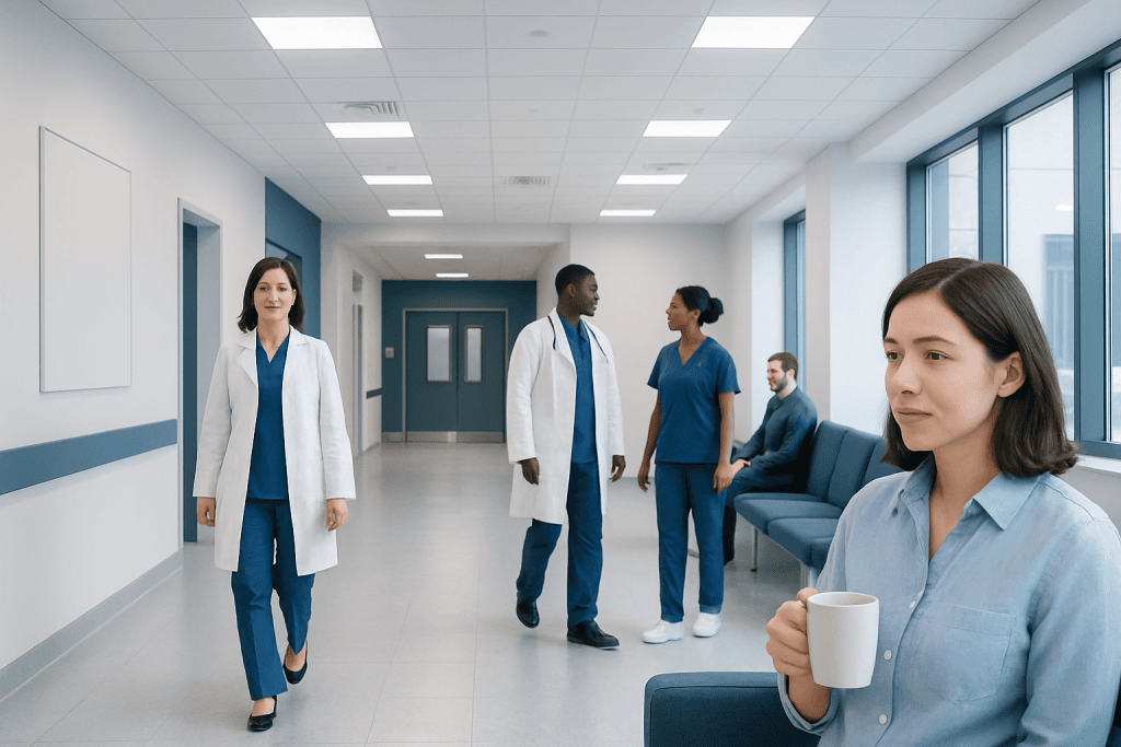 Does Tea Have Calories? Here Is What the Evidence Says 1 Healthcare professionals and a patient in a modern hospital corridor.