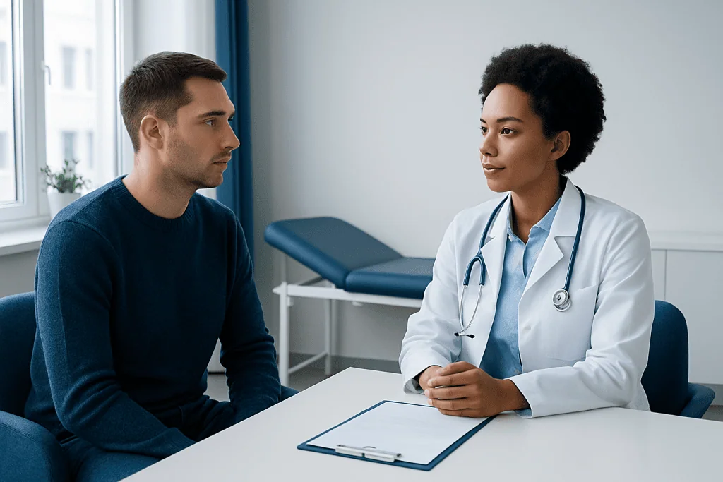 Doctor consulting with a patient in a medical office setting.