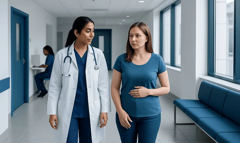 Dyspareunia Treatment: How It Works, Results and What to Expect 5 Doctor consulting a patient in a hospital corridor.