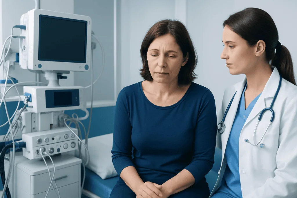 Doctor consulting with a patient in a hospital room.