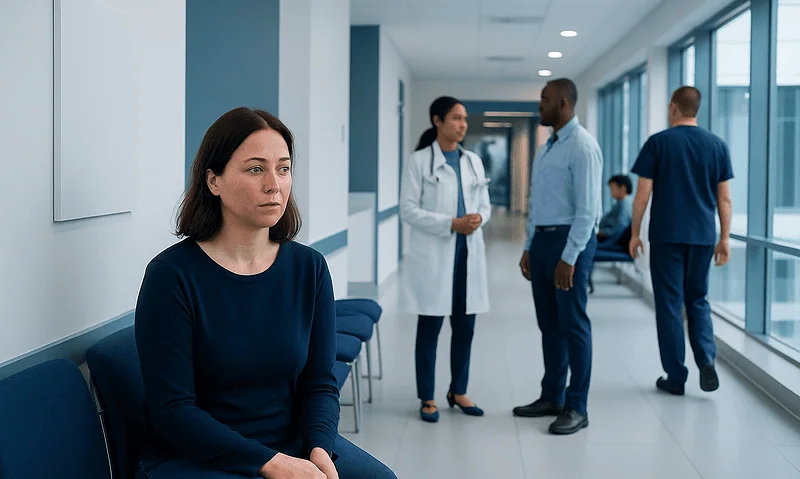 Patient waiting in hospital corridor at Acibadem Hospitals Group.