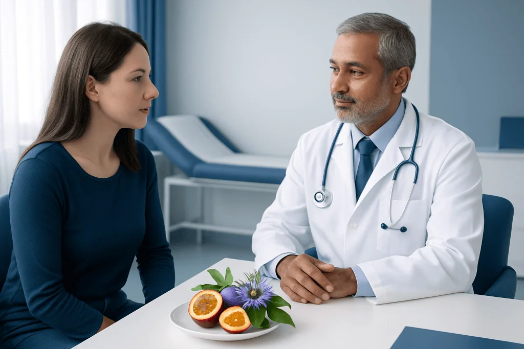 Doctor consulting a patient in a modern hospital setting.
