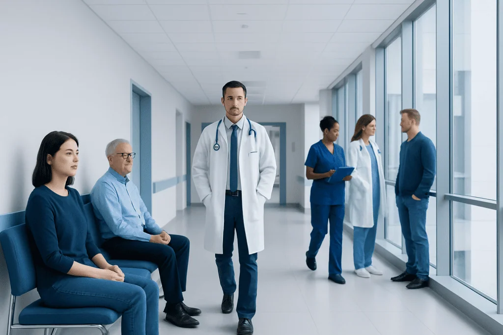 Eee Treatment: How It Works, Results and What to Expect 1 Medical team and patients in a modern hospital corridor.