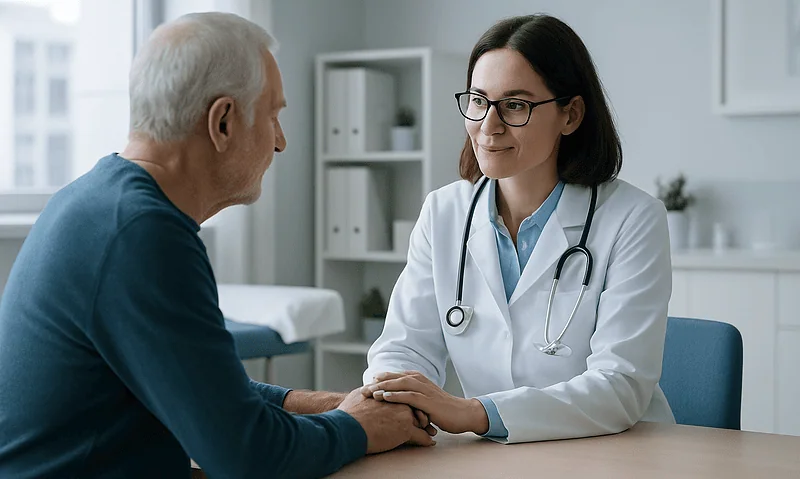 eGFR: The Kidney Percentage Everyone Over 40 Should Know 6 Doctor consulting with an elderly patient in a medical office.