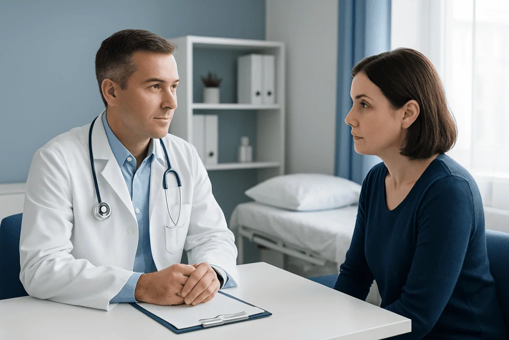 Doctor consulting with a patient in a medical office setting.