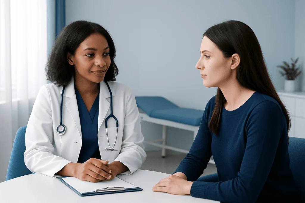 Doctor consulting with a patient in a medical office at Acibadem Hospitals Group.