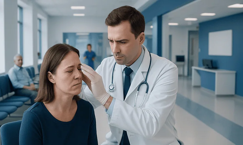 Eye Laceration Treatment: How It Works, Results and What to Expect 6 Doctor examining a woman's eye in a hospital setting.