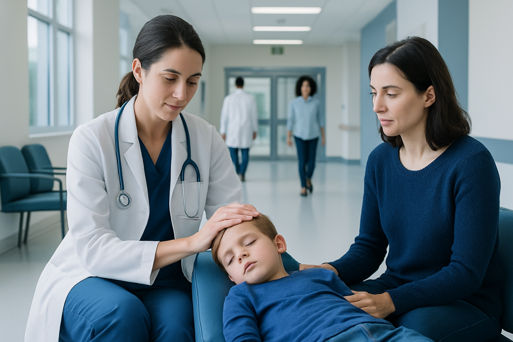 Febrile Seizures Treatment: How It Works, Results and What to Expect 1 Doctor examining a child patient in a hospital corridor.