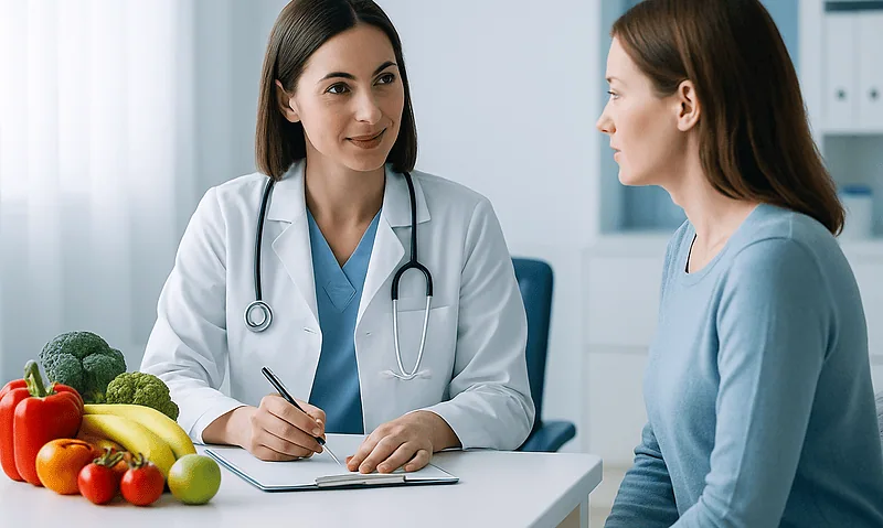 Doctor consulting with a patient about dietary fiber and health.