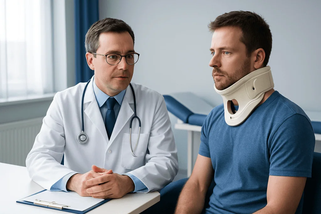 Fitting and use: what happens during brace treatment — fractured neck brace