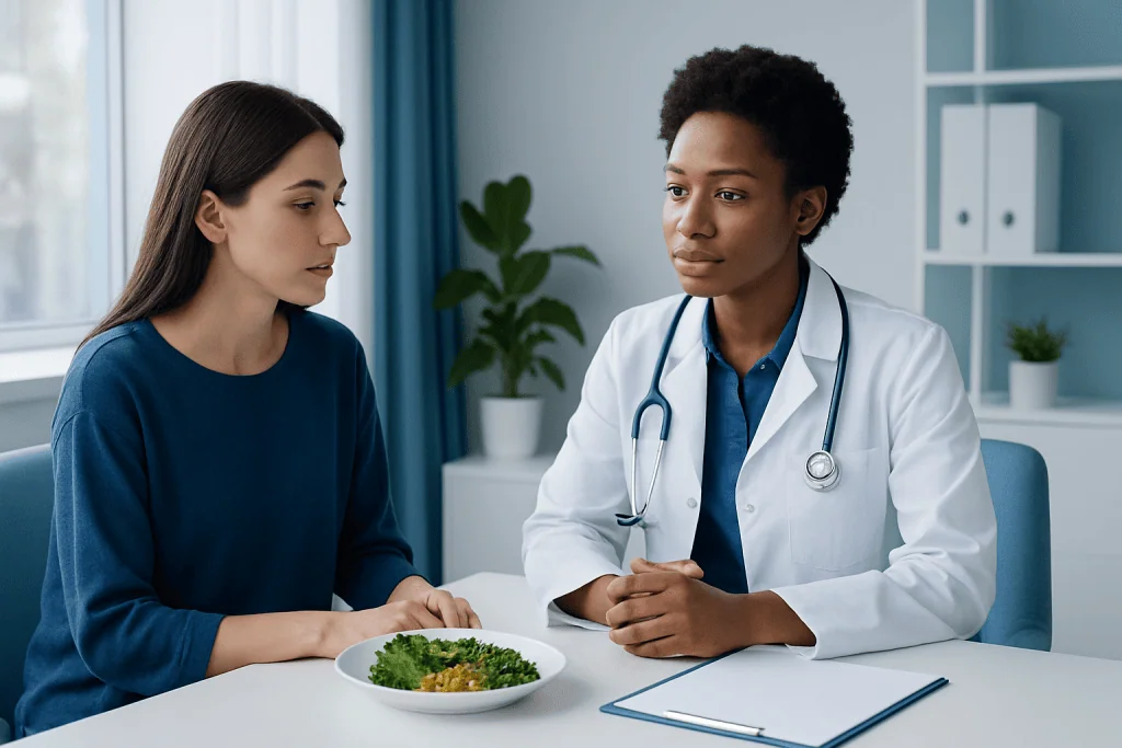 Doctor consulting a patient about inflammation treatment options.