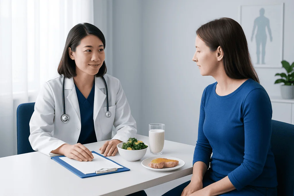 Doctor consulting with a patient about thyroid health in a modern clinic.