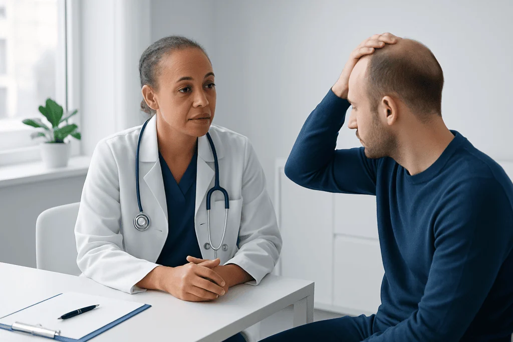 Doctor consulting with a patient in a medical office setting.