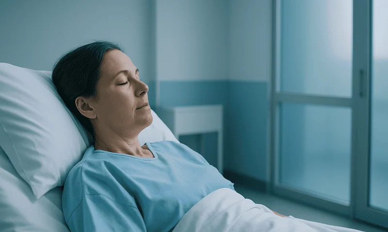 Patient resting in hospital bed at Acibadem Hospital.