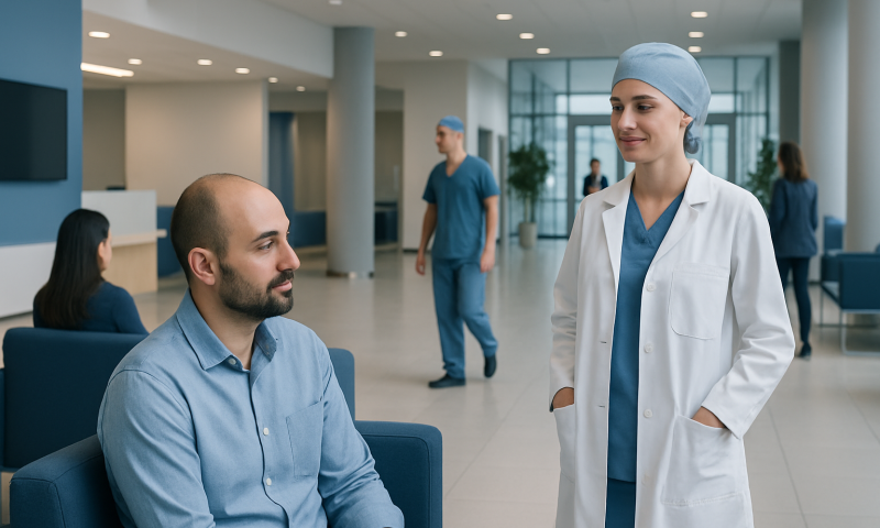 Patient consulting with doctor at Acibadem Hospital in Istanbul.