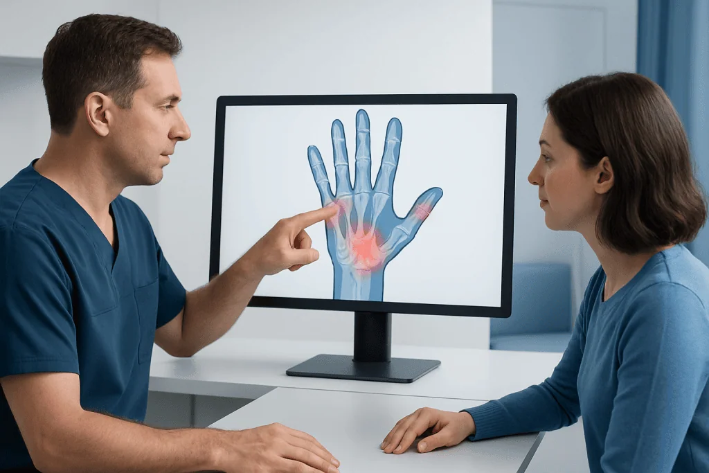 Hand Pain by Location: Common Patterns — diagram of hand pain