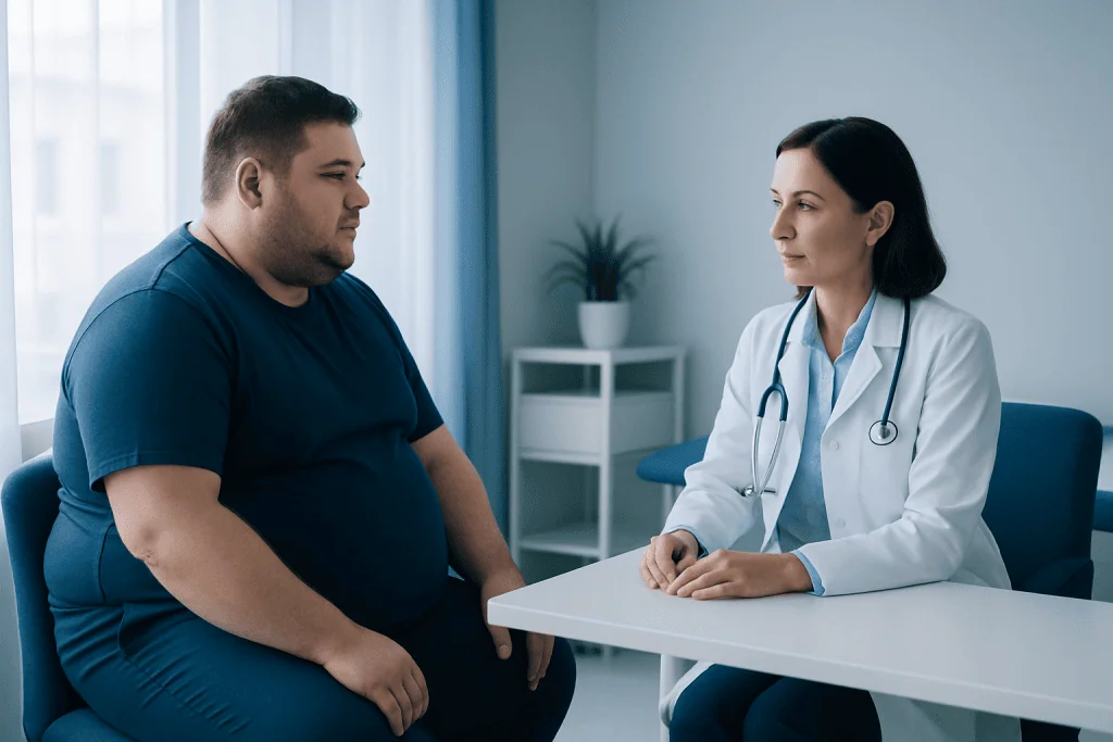 Doctor consulting with a patient about weight management and health.