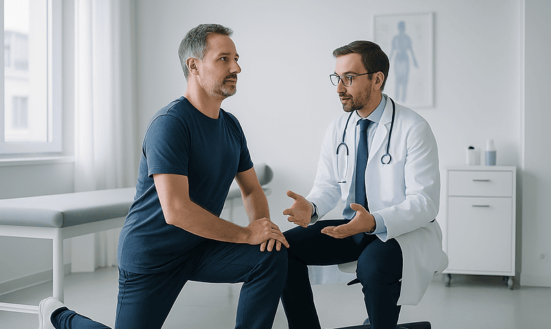 Doctor consulting with patient in a medical office setting.