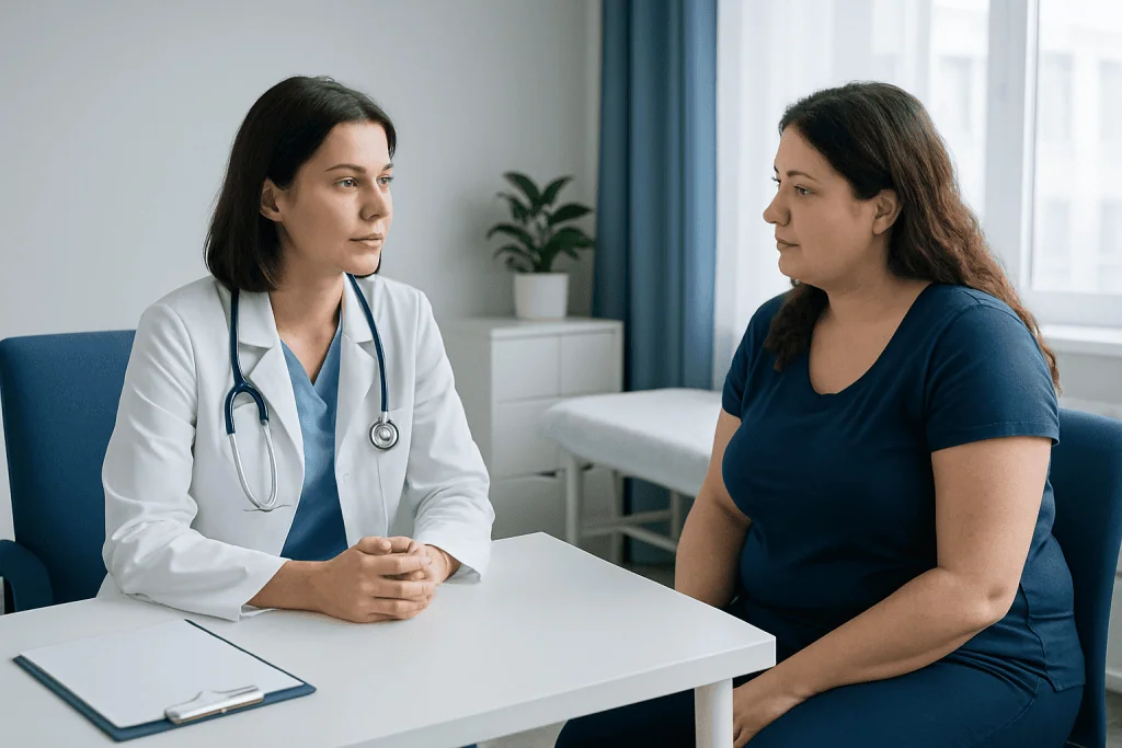Doctor consulting with a patient in a medical office setting.