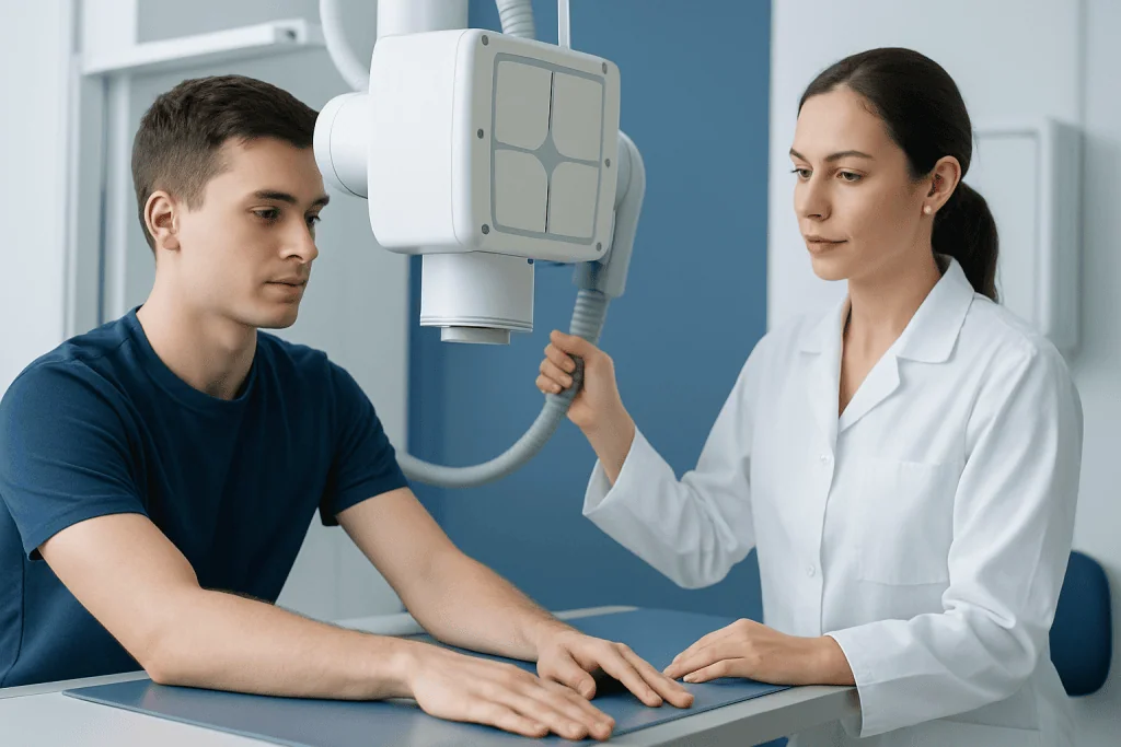 Young patient undergoing X-ray examination at Acibadem Hospital.