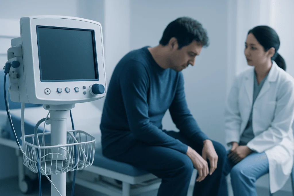 Patient consulting with doctor in a medical examination room at Acibadem Hospitals.