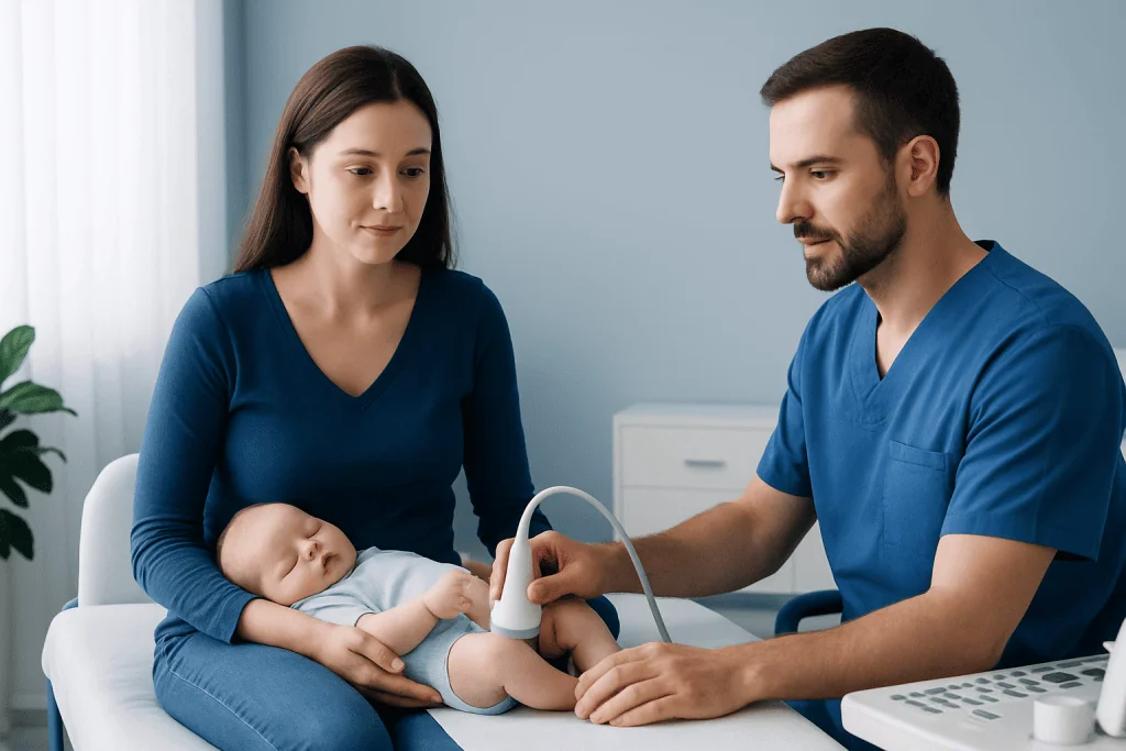 Newborn Hip Ultrasound: Preparation, Procedure and Results 3 How a newborn hip ultrasound works — newborn hip ultrasound