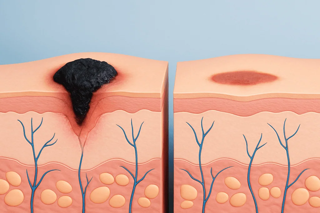 How a normal scab forms and heals — black scab