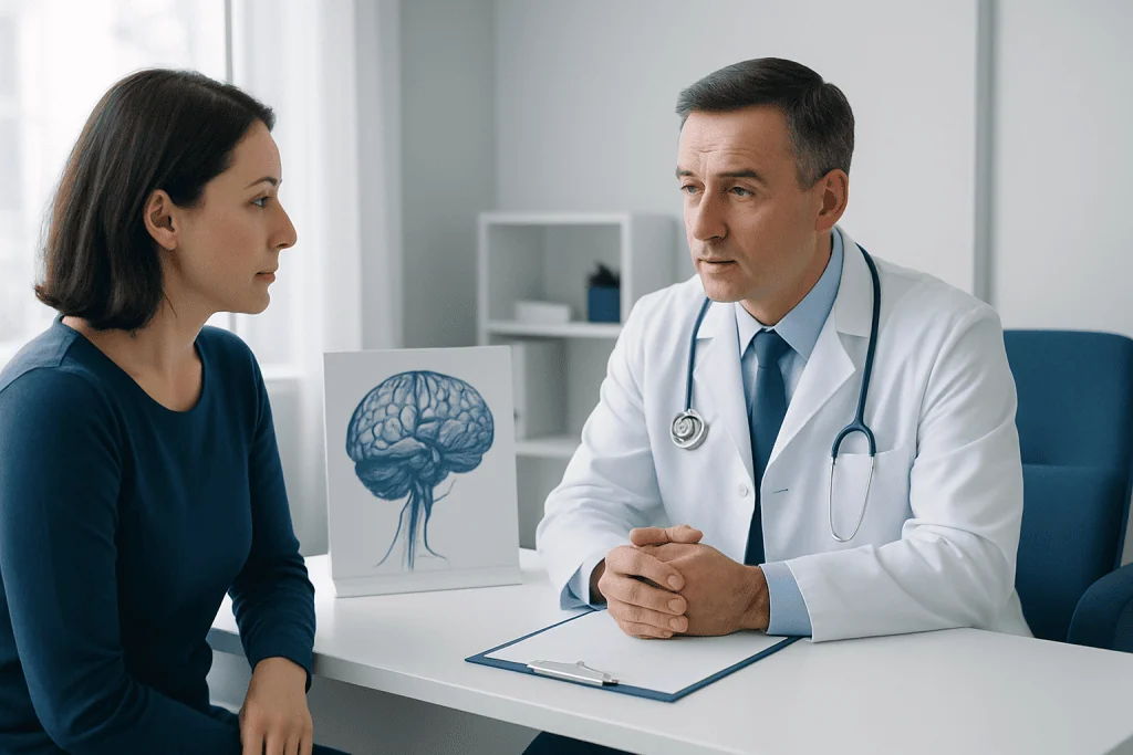 Doctor consulting with a patient about stroke treatment options at Acibadem Hospital.