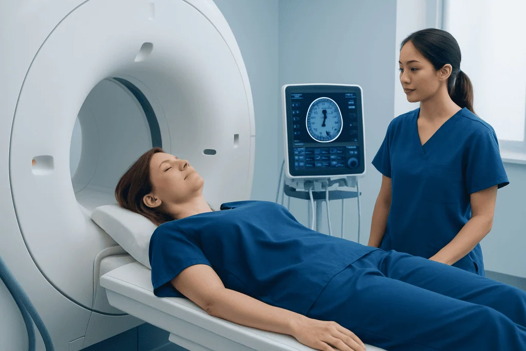 Patient undergoing MRI scan at Acibadem Hospital.