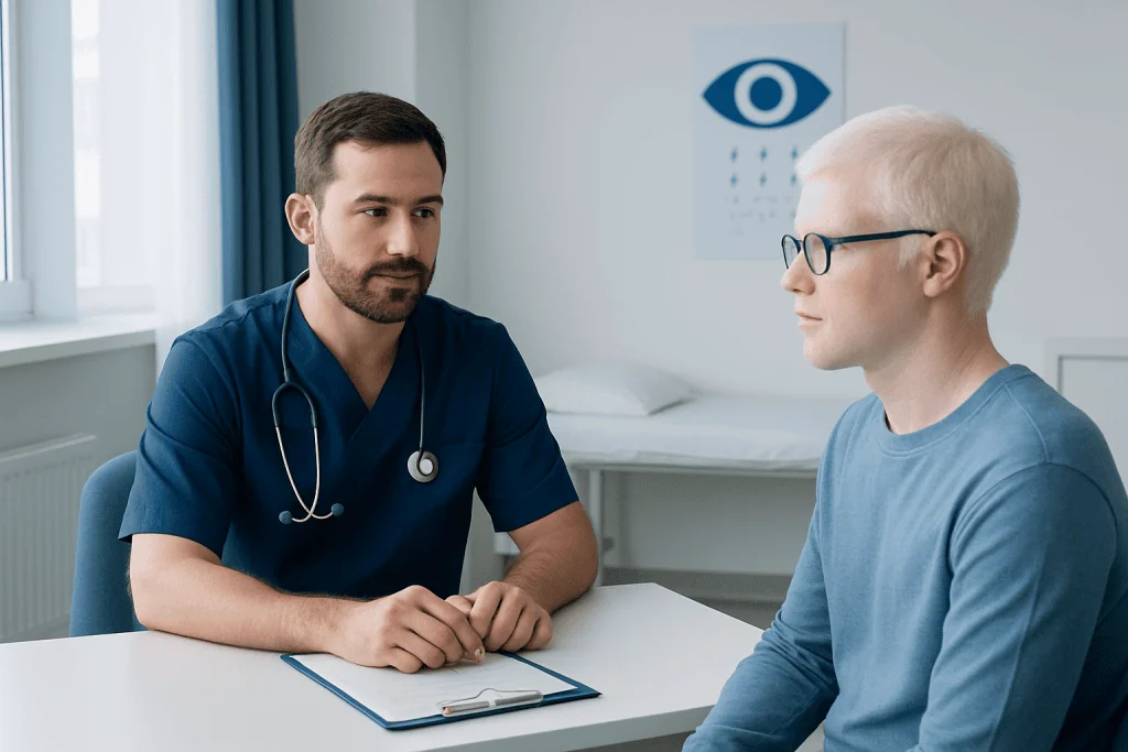 Doctor consulting with a patient in a medical office at Acibadem Hospitals Group.