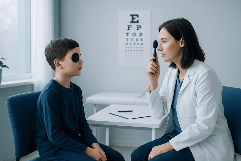 Pediatric eye exam for lazy eye diagnosis at Acibadem Hospital.