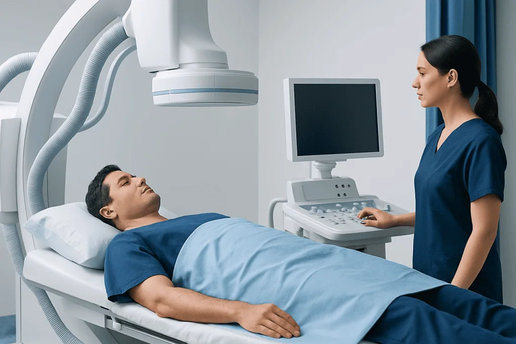Patient undergoing a medical imaging procedure at Acibadem Hospital.