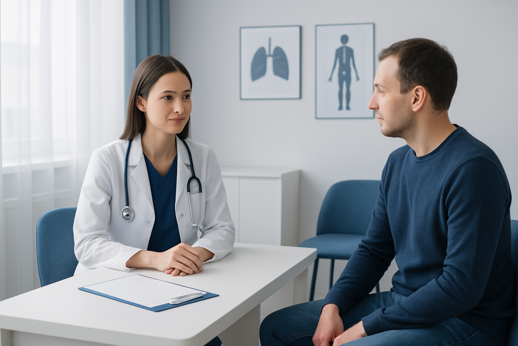 Doctor consulting patient about allergy and intolerance treatment options.