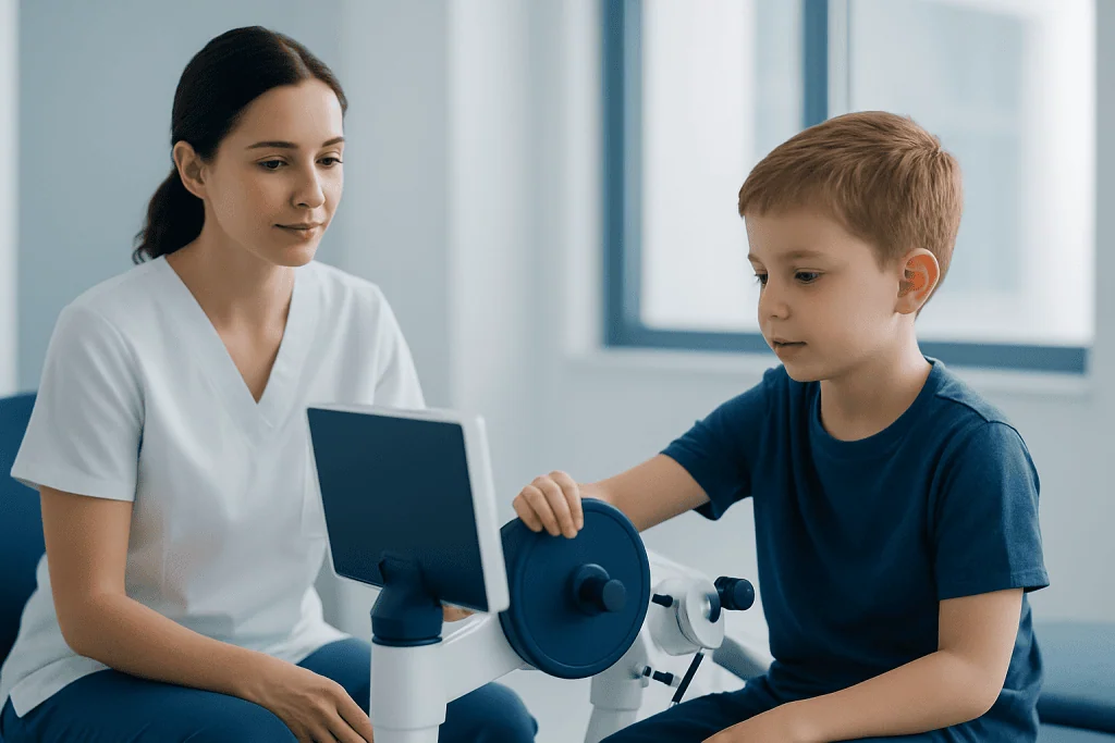 Child undergoing occupational therapy with a therapist at Acibadem Hospitals Group.