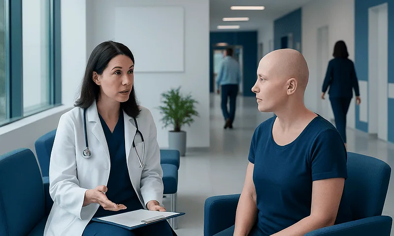 Breast Cancer Hormone Therapy Drugs: How It Works, Results and What to Expect 4 Doctor consulting with a patient in a hospital corridor.