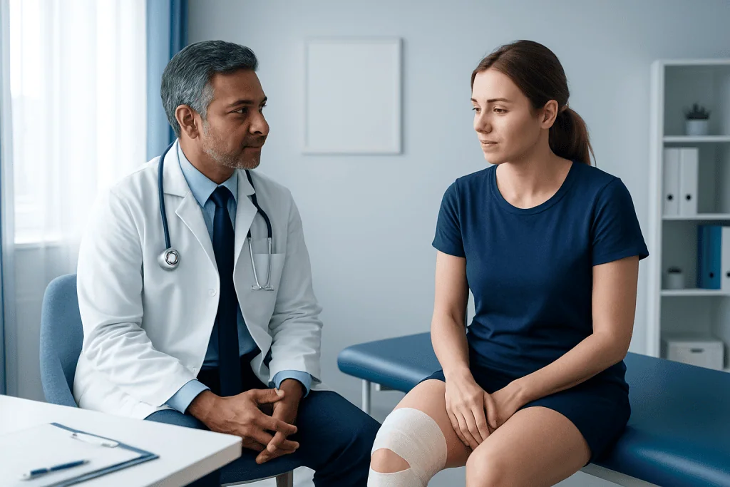 Doctor consulting with a young woman patient in a medical office.