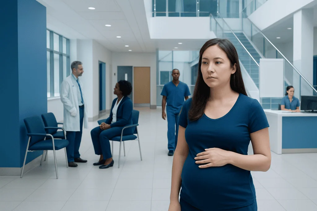 How I Knew I Was Pregnant with IUD? A Doctor-Reviewed Answer 1 Pregnant woman in hospital waiting area with medical staff in background.