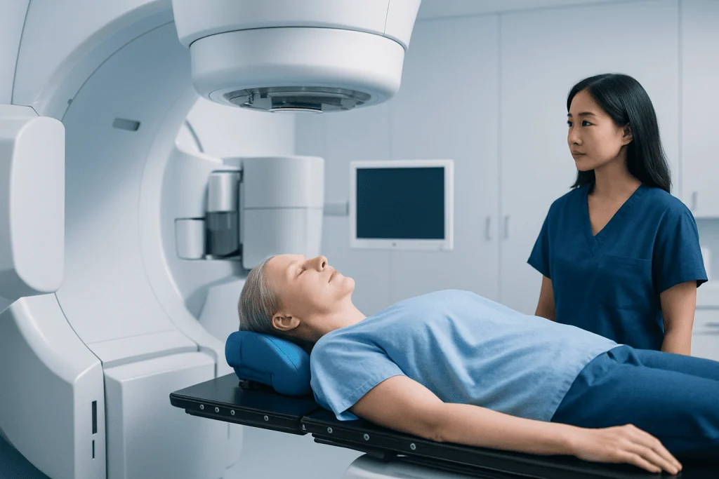 Patient undergoing MRI scan at Acibadem Hospital for cancer diagnosis.