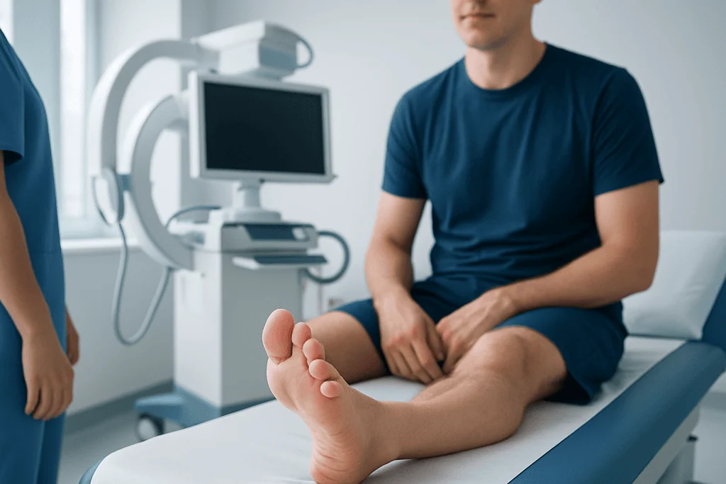 Patient undergoing a foot examination at Acibadem Hospital.