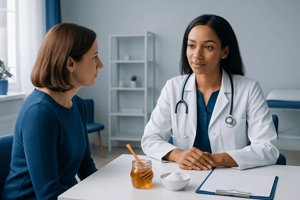 Doctor consulting with a patient in a medical office setting.