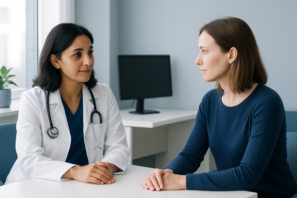 Doctor consulting with a patient in a medical office setting.