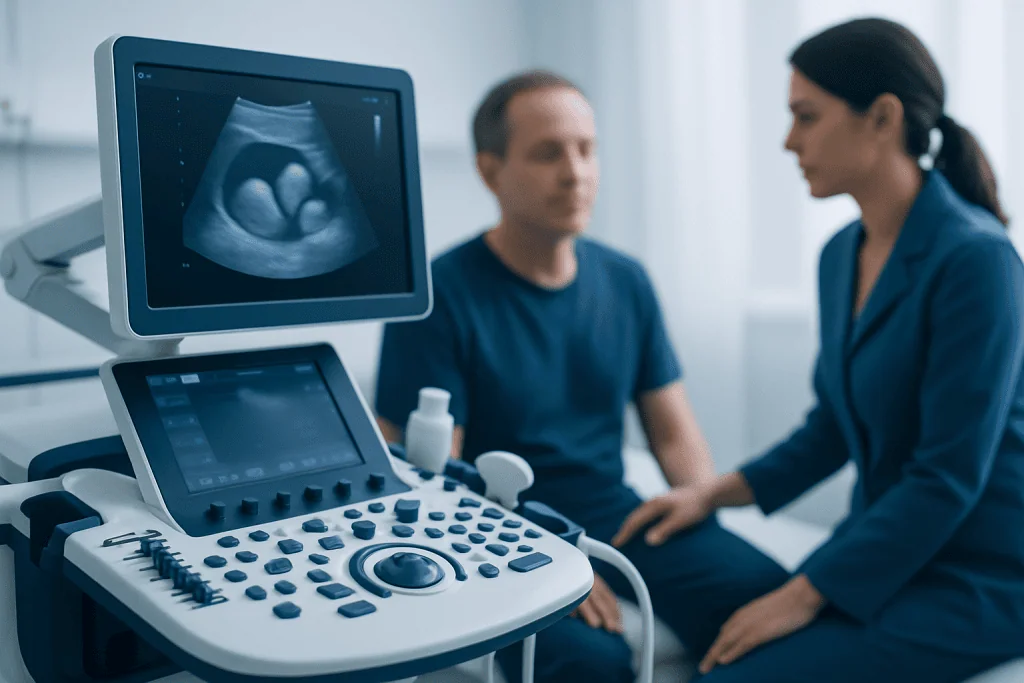 Ultrasound scan showing a developing fetus in the womb.