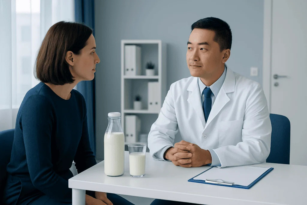 Doctor consulting with a woman in a medical office setting.