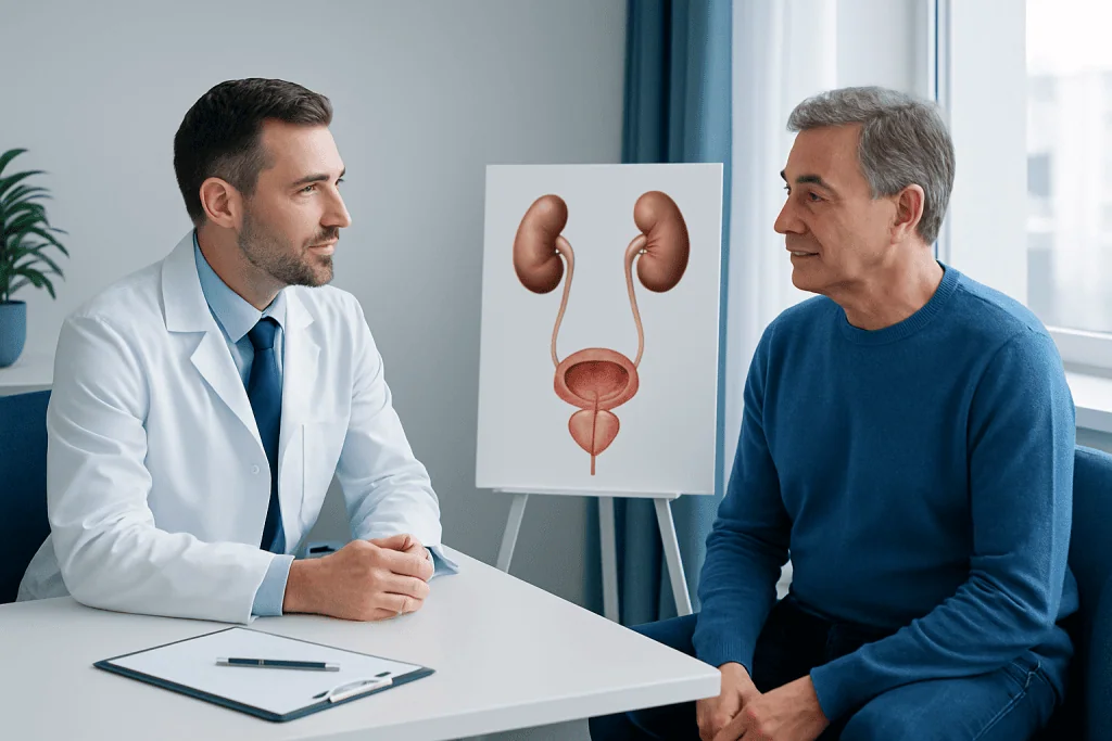 Urologist consulting with patient about prostate health and treatment options.