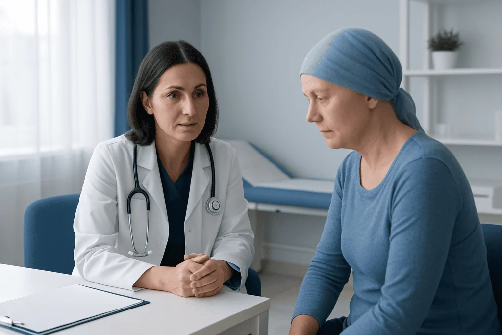 Doctor consulting with a patient in a medical office setting.