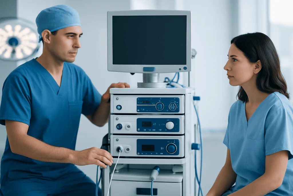 Medical professionals preparing for a blocked bowel operation in a hospital.