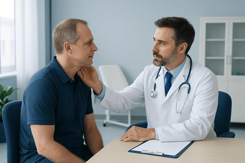Doctor examining a patient in a consultation room at Acibadem Hospitals Group.
