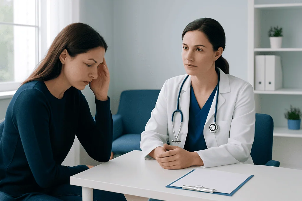 Doctor consulting with a patient about mental health concerns.
