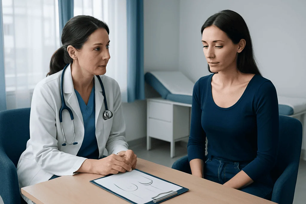 Doctor consulting with a patient in a medical office setting.